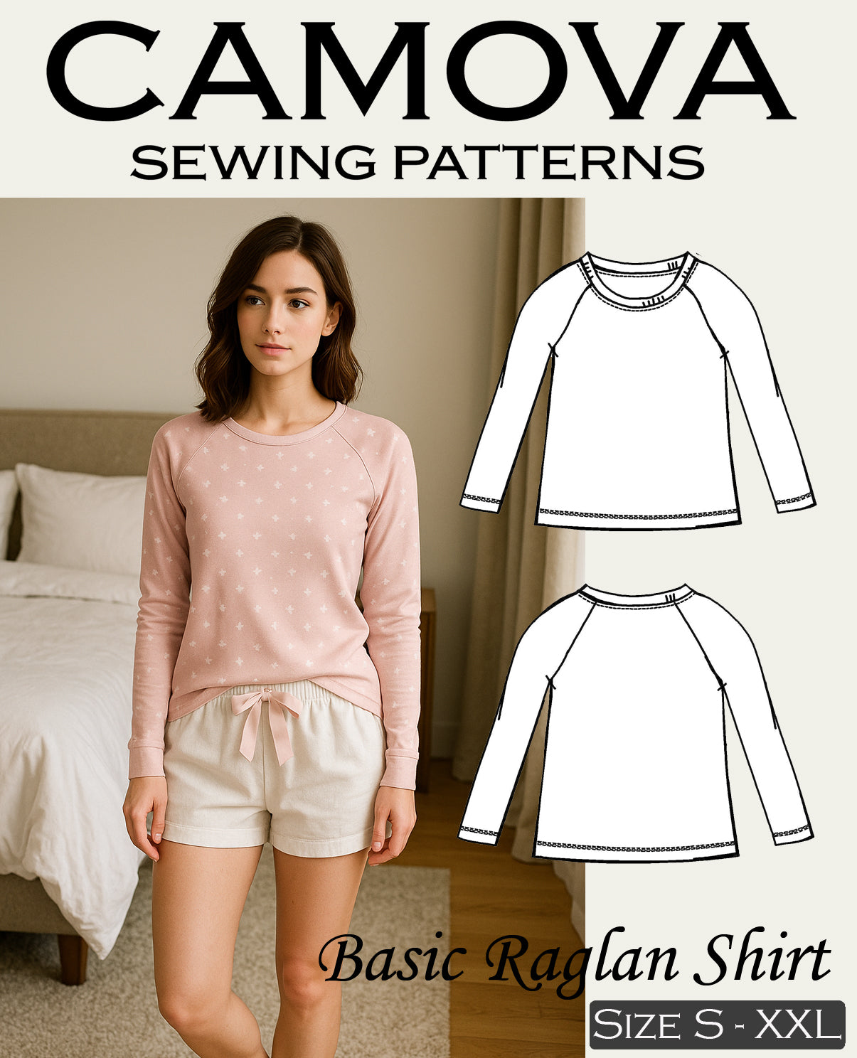 Basic Raglan Shirt Schnittmuster PDF – Damen Shirt nähen – Digitales Nähmuster