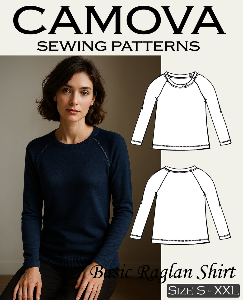 Basic Raglan Shirt Schnittmuster PDF – Damen Shirt nähen – Digitales Nähmuster