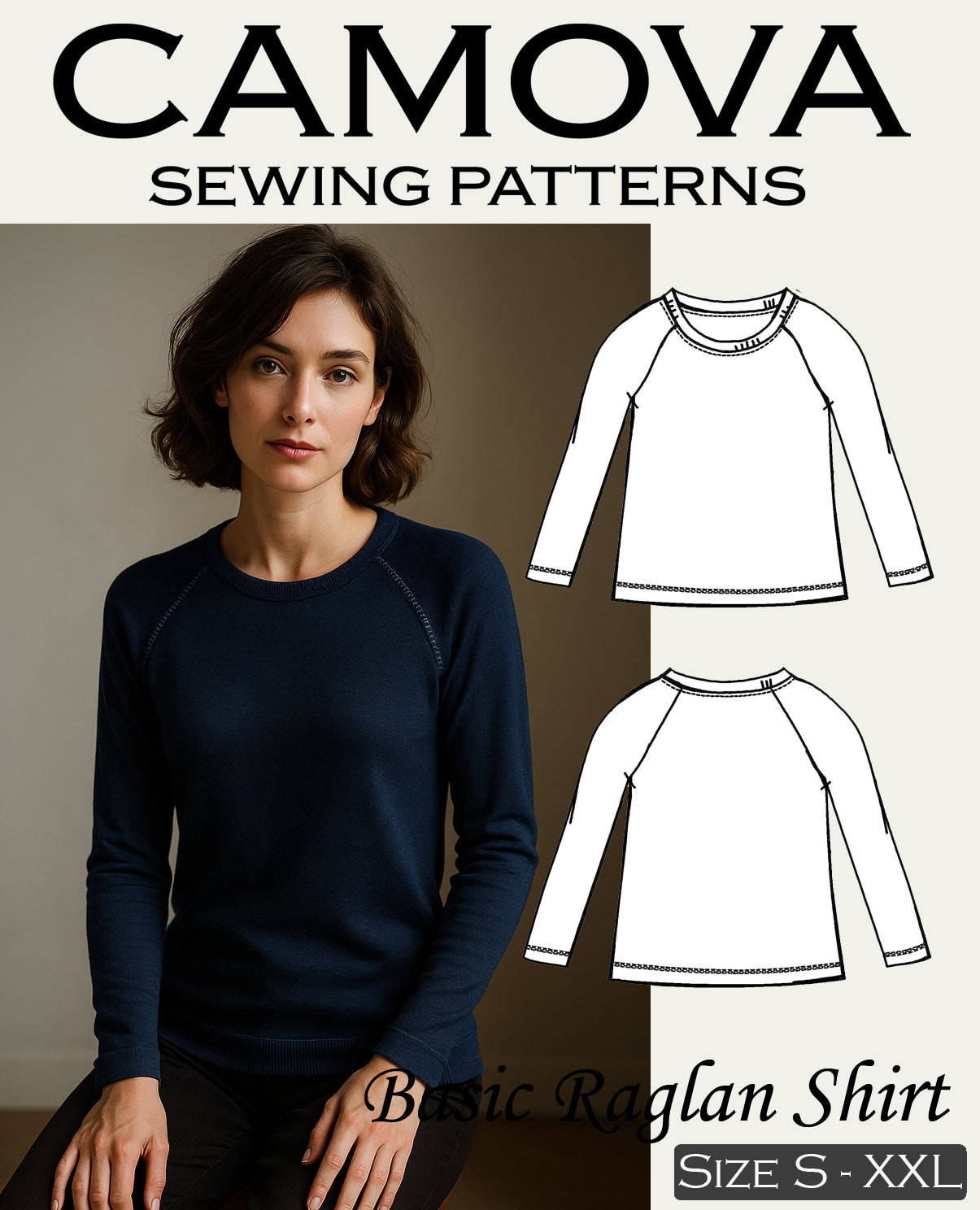 Basic Raglan Shirt Schnittmuster PDF – Damen Shirt nähen – Digitales Nähmuster