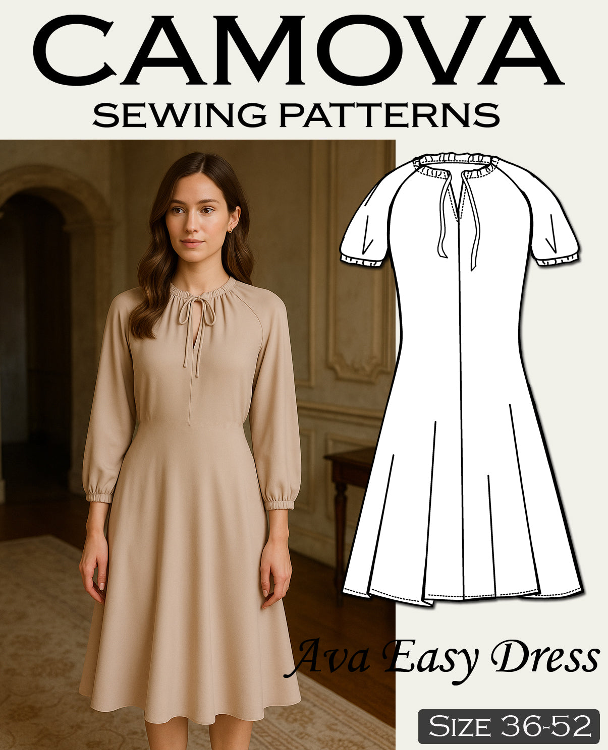 PDF Schnittmuster Kleid Damen – AVA Easy Dress – DIY Sommerkleid nähen – Größen 36-52 – Anfängerfreundlich