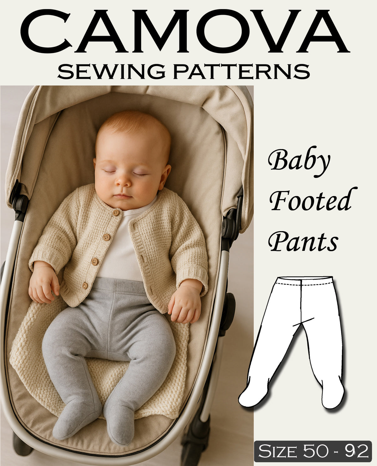 Baby Strampelhose Schnittmuster · Baby Footed Pants Sewing Pattern · Größe 50–92 / Newborn–24M
