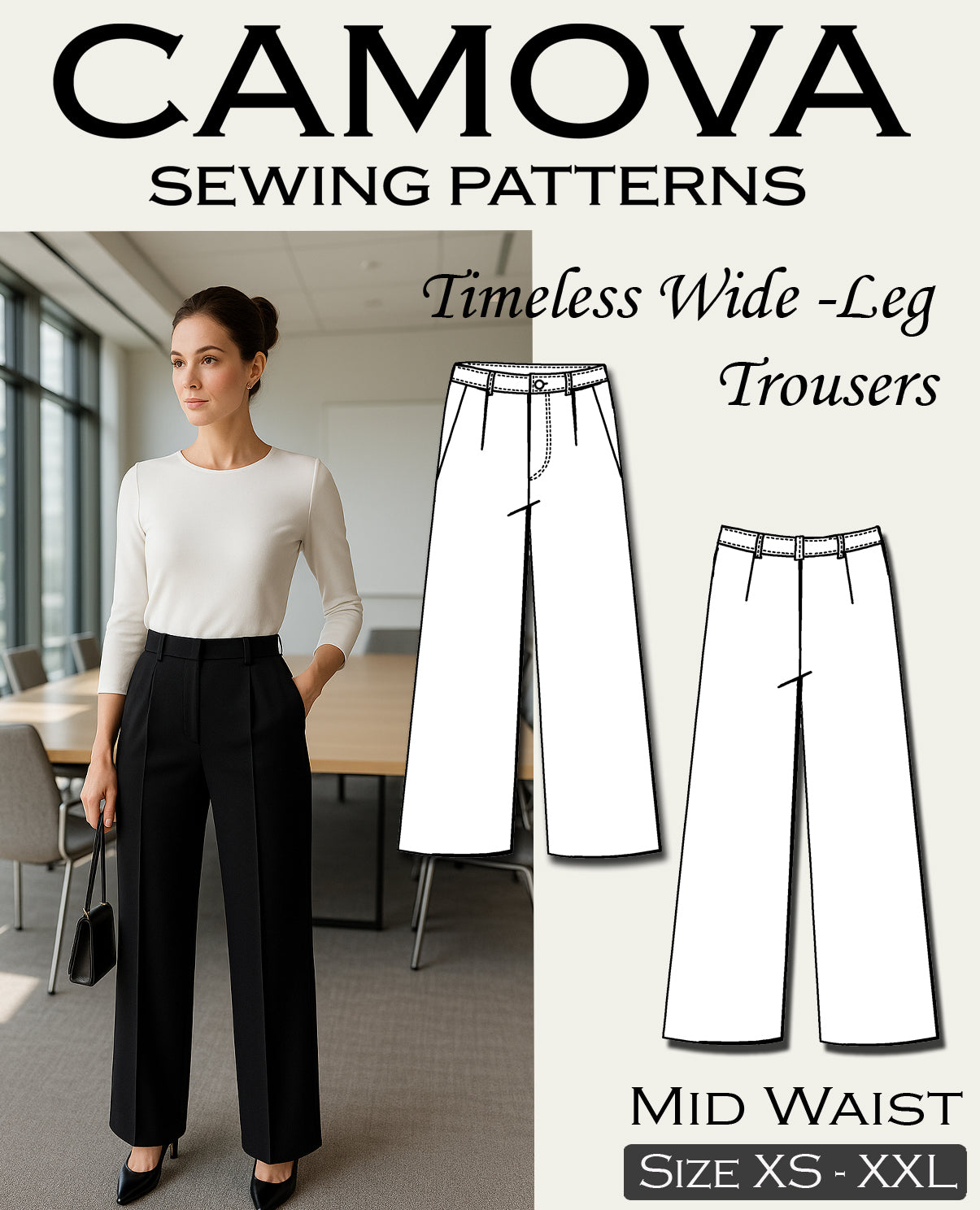 Schnittmuster Hose Damen PDF | Weite Hose nähen | Mid Waist | A4 & A0 | XS–XXL