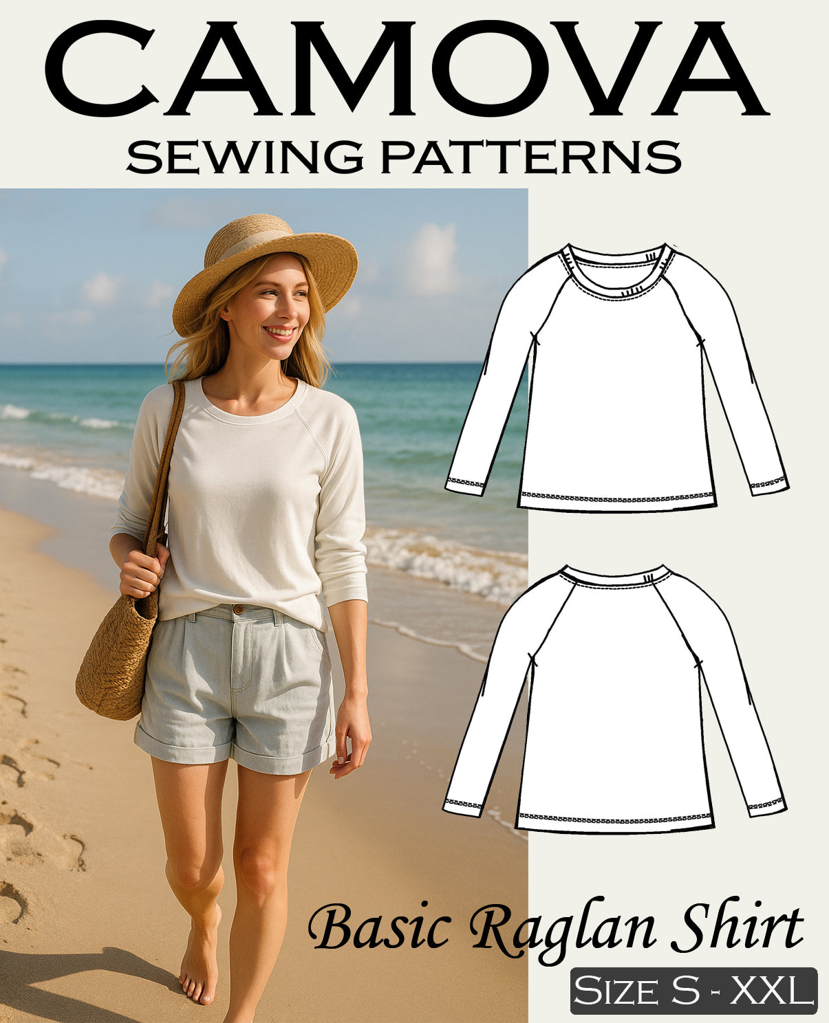 Basic Raglan Shirt Schnittmuster PDF – Damen Shirt nähen – Digitales Nähmuster