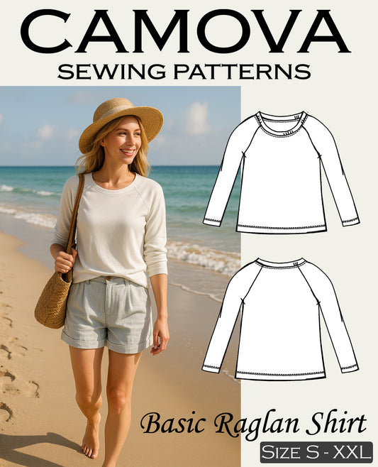 Basic Raglan Shirt Schnittmuster PDF – Damen Shirt nähen – Digitales Nähmuster