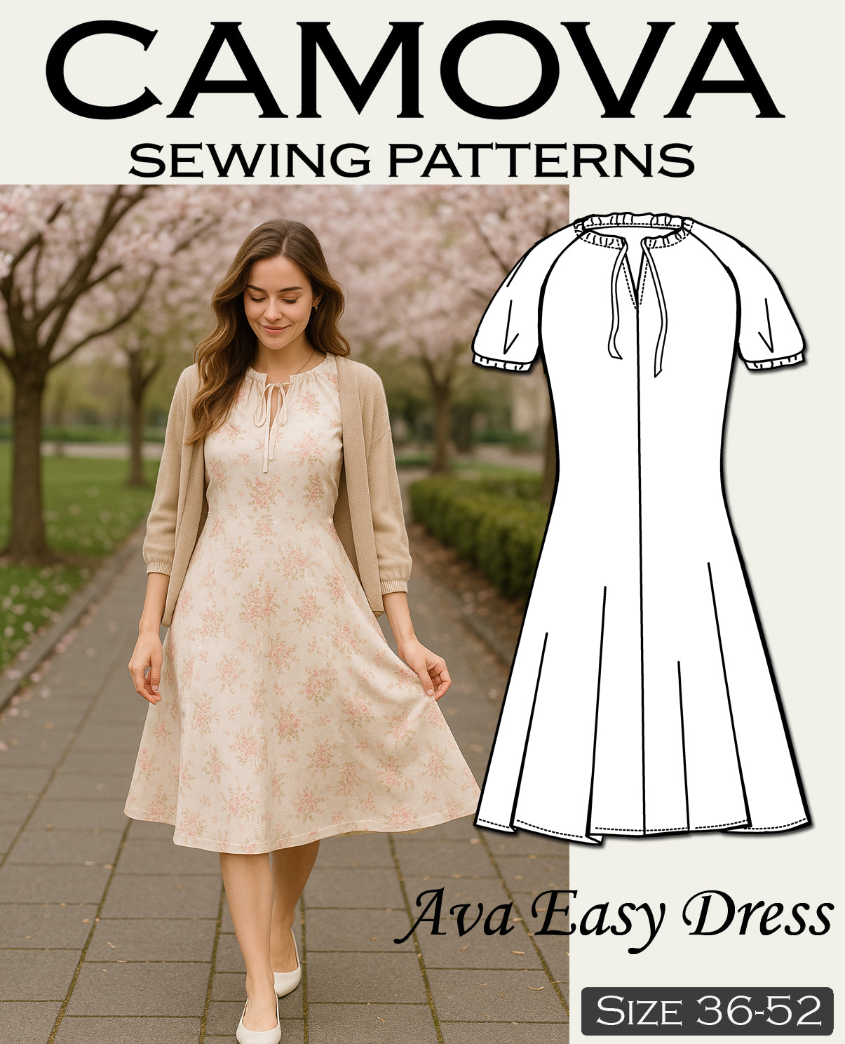 PDF Schnittmuster Kleid Damen – AVA Easy Dress – DIY Sommerkleid nähen – Größen 36-52 – Anfängerfreundlich