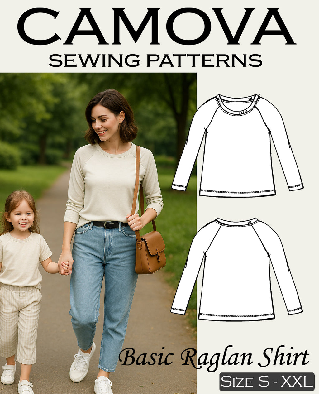 Basic Raglan Shirt Schnittmuster PDF – Damen Shirt nähen – Digitales Nähmuster