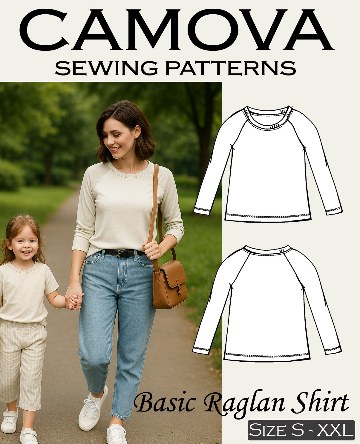 Basic Raglan Shirt Schnittmuster PDF – Damen Shirt nähen – Digitales Nähmuster