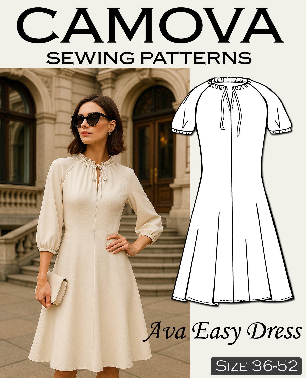 PDF Schnittmuster Kleid Damen – AVA Easy Dress – DIY Sommerkleid nähen – Größen 36-52 – Anfängerfreundlich