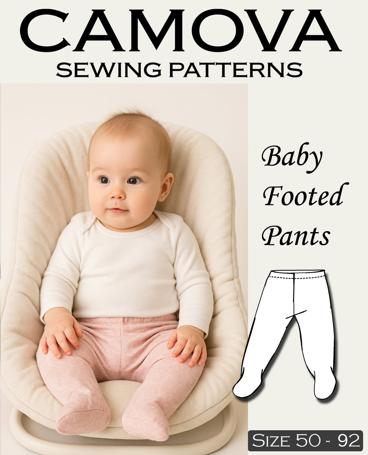 Baby Strampelhose Schnittmuster · Baby Footed Pants Sewing Pattern · Größe 50–92 / Newborn–24M