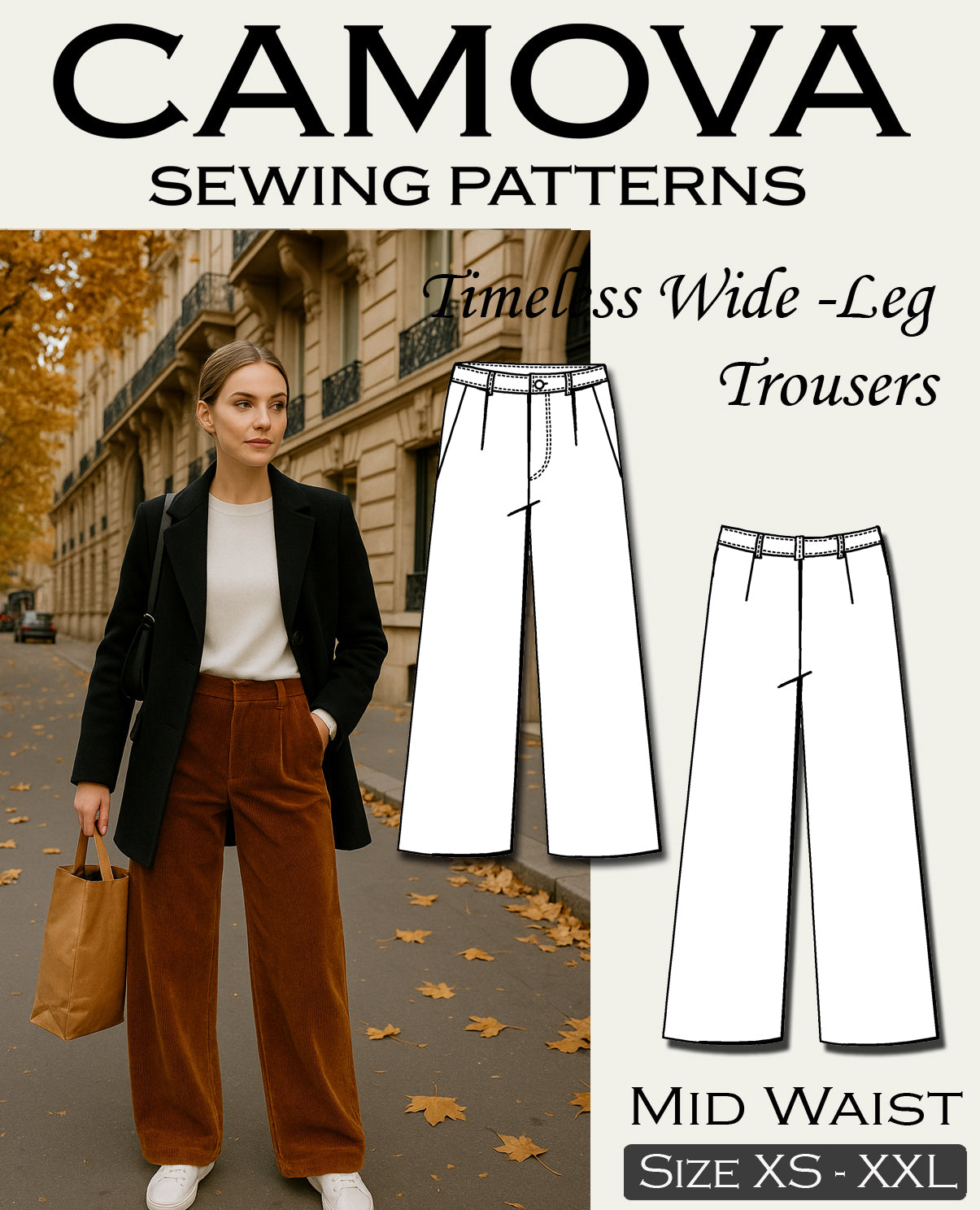 Schnittmuster Hose Damen PDF | Weite Hose nähen | Mid Waist | A4 & A0 | XS–XXL