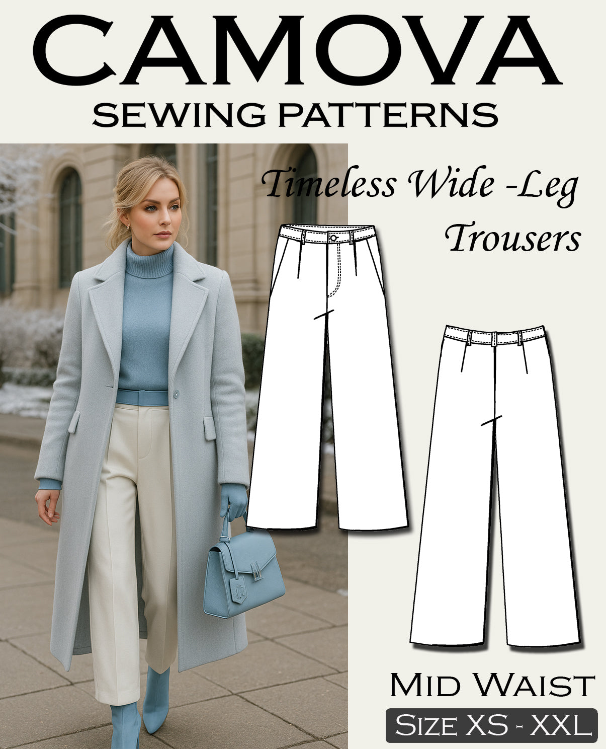 Schnittmuster Hose Damen PDF | Weite Hose nähen | Mid Waist | A4 & A0 | XS–XXL