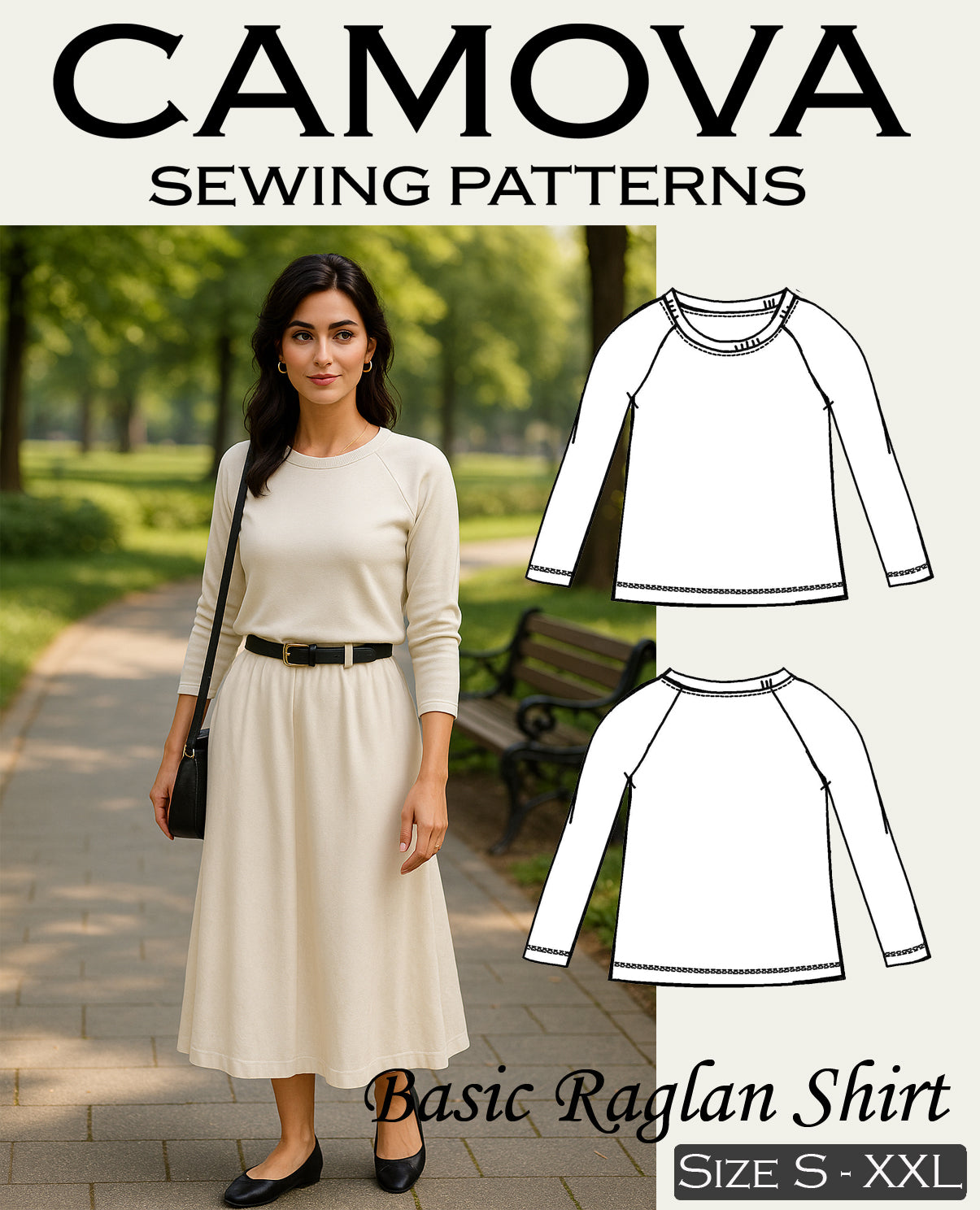 Basic Raglan Shirt Schnittmuster PDF – Damen Shirt nähen – Digitales Nähmuster