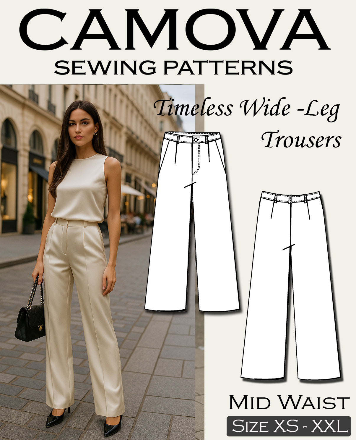 Schnittmuster Hose Damen PDF | Weite Hose nähen | Mid Waist | A4 & A0 | XS–XXL