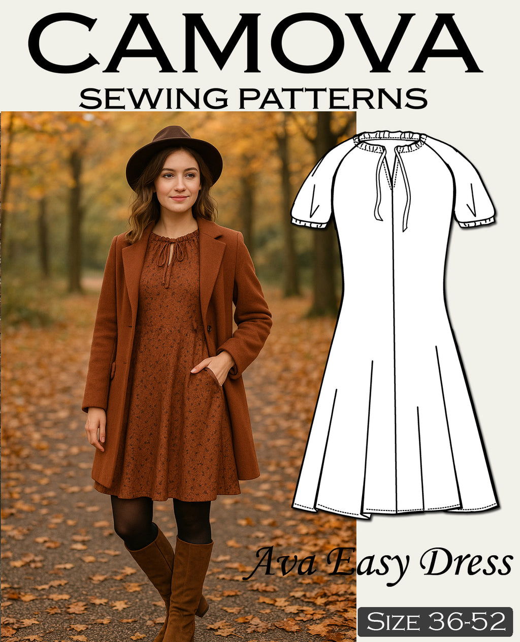 PDF Sewing Pattern Women's Dress – AVA Easy Dress – DIY Summer Dress Sewing – Sizes 36-52 – Beginner-Friendly