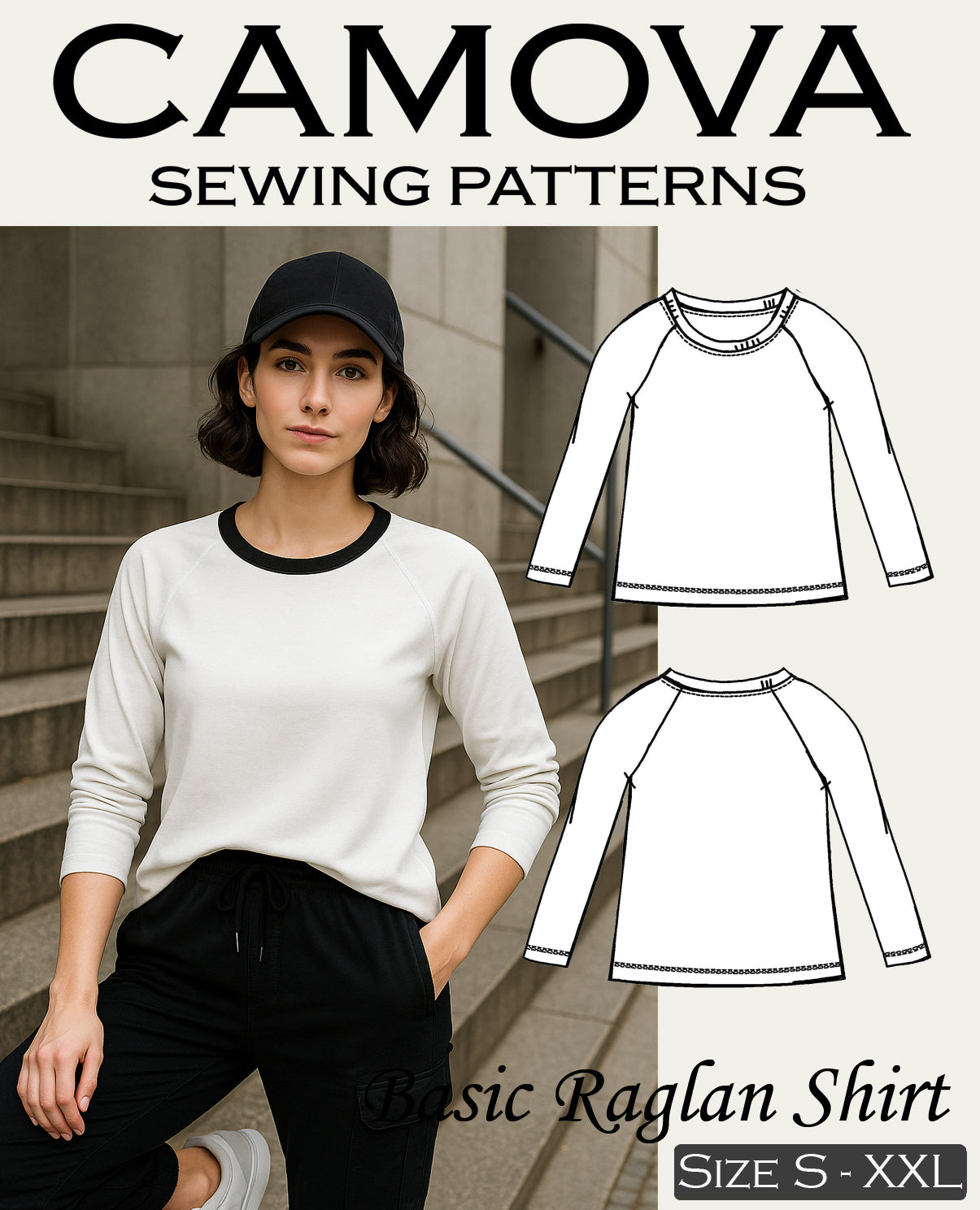 Basic Raglan Shirt Schnittmuster PDF – Damen Shirt nähen – Digitales Nähmuster