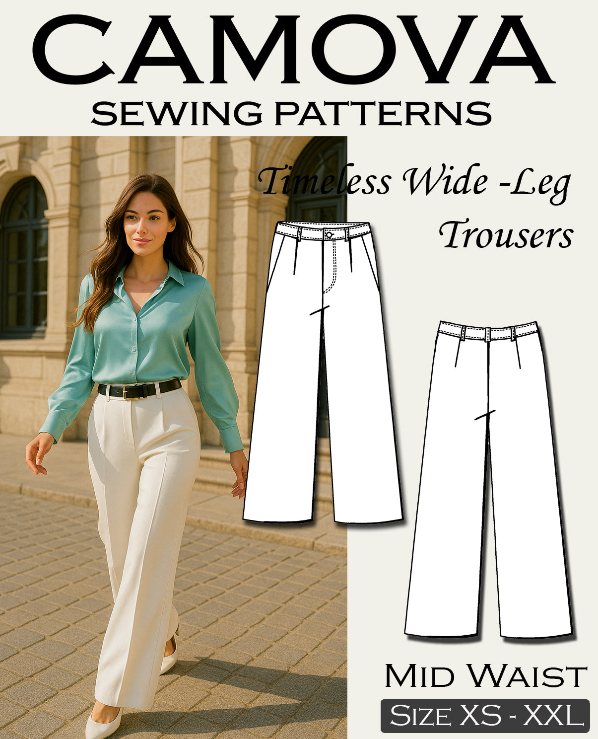 Schnittmuster Hose Damen PDF | Weite Hose nähen | Mid Waist | A4 & A0 | XS–XXL