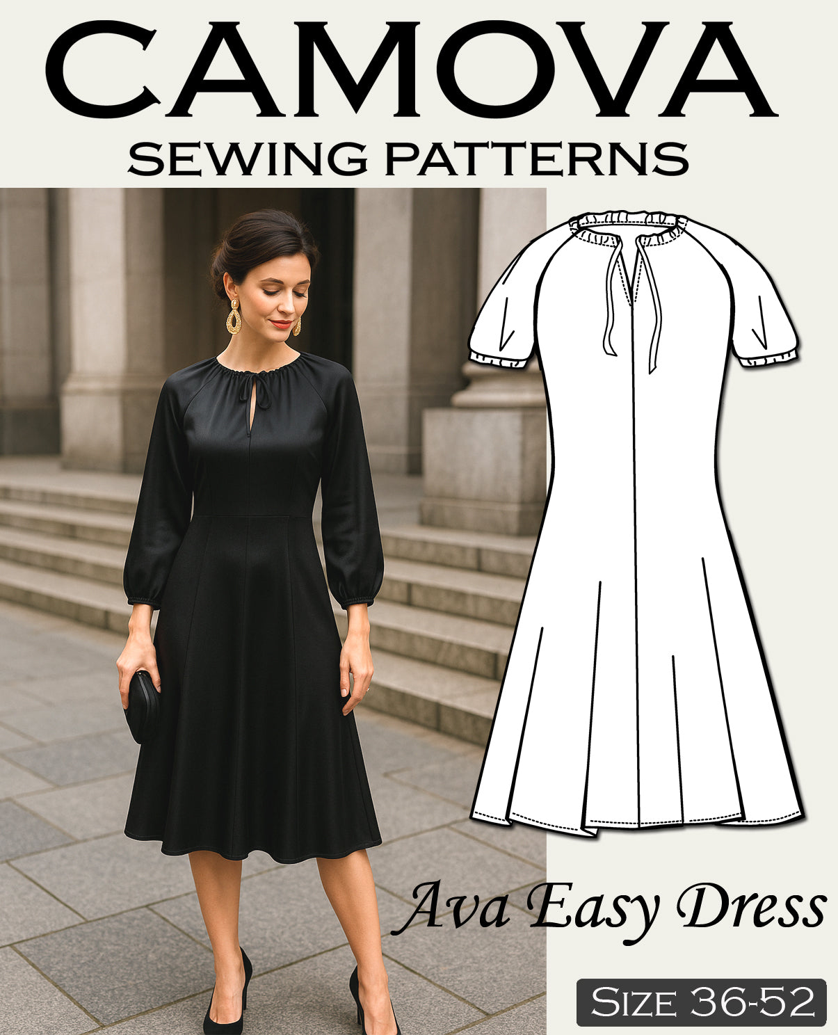 PDF Schnittmuster Kleid Damen – AVA Easy Dress – DIY Sommerkleid nähen – Größen 36-52 – Anfängerfreundlich