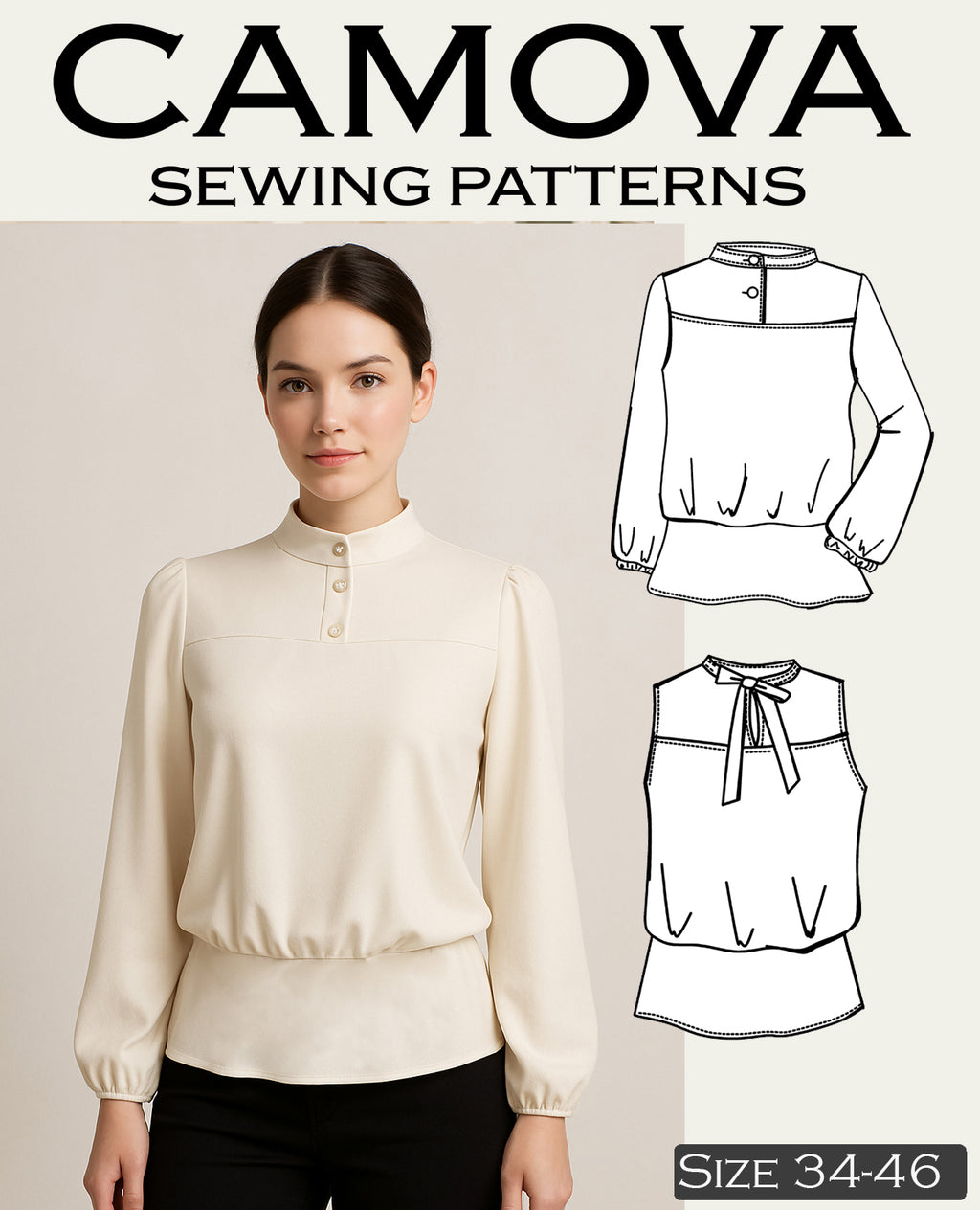 Sewing Pattern Karla – Women's Peplum Shirt / Blouse with 2 Collar Options | Sizes 34–46 | PDF A4 & A0