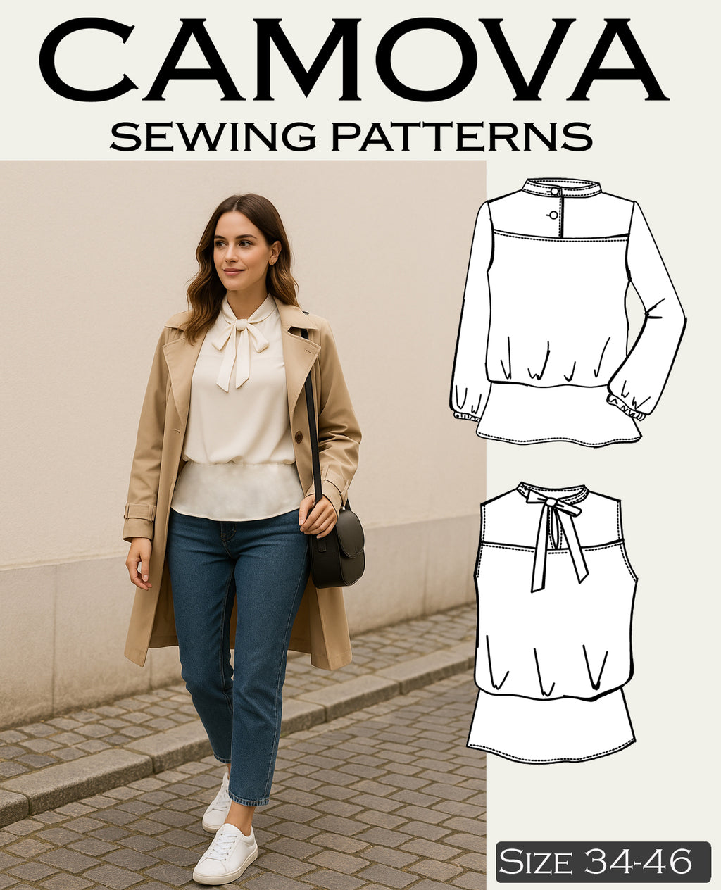 Sewing Pattern Karla – Women's Peplum Shirt / Blouse with 2 Collar Options | Sizes 34–46 | PDF A4 & A0