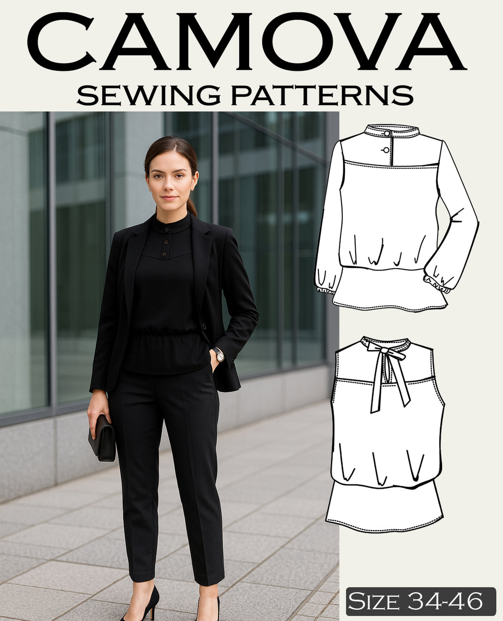 Sewing Pattern Karla – Women's Peplum Shirt / Blouse with 2 Collar Options | Sizes 34–46 | PDF A4 & A0