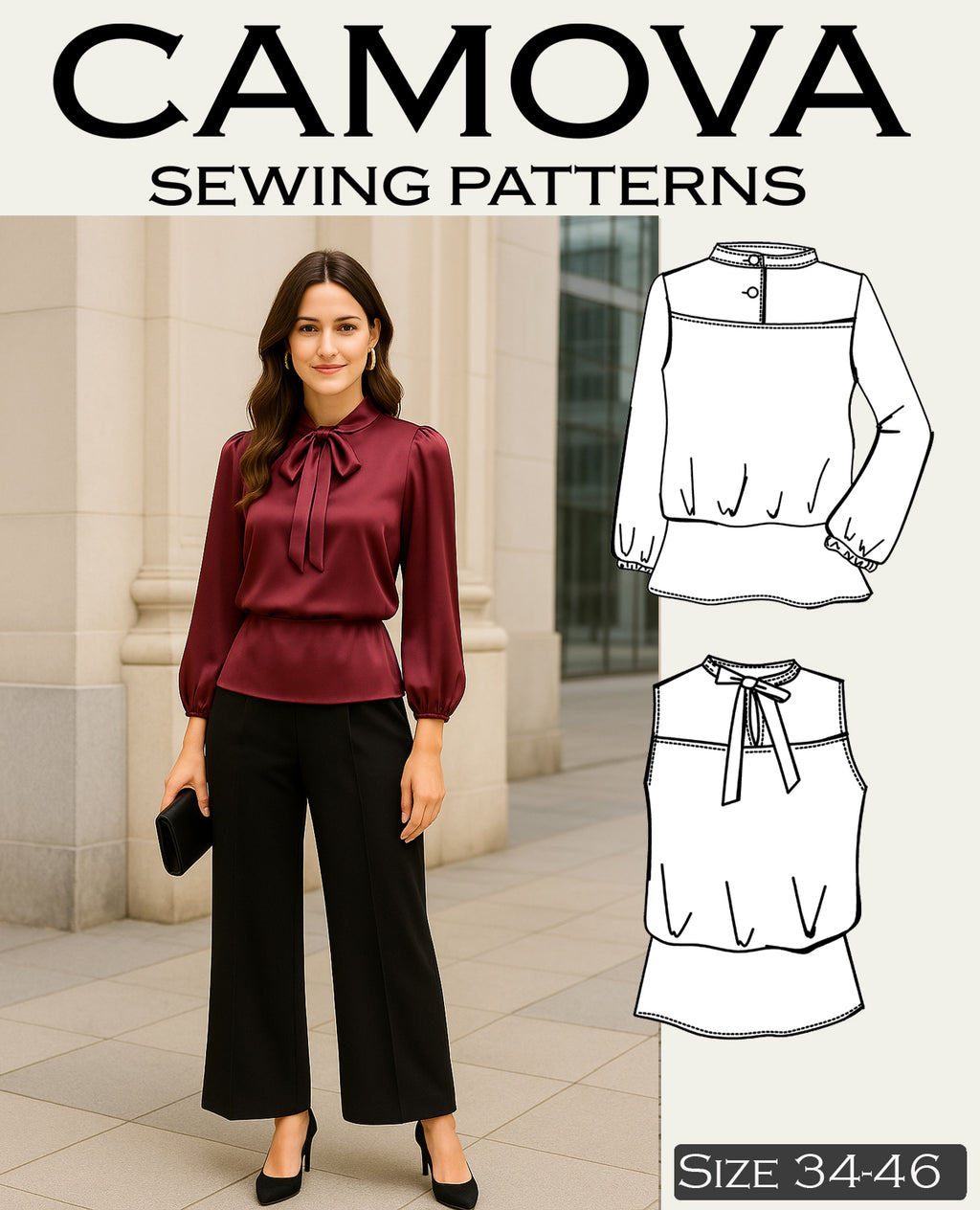 Sewing Pattern Karla – Women's Peplum Shirt / Blouse with 2 Collar Options | Sizes 34–46 | PDF A4 & A0