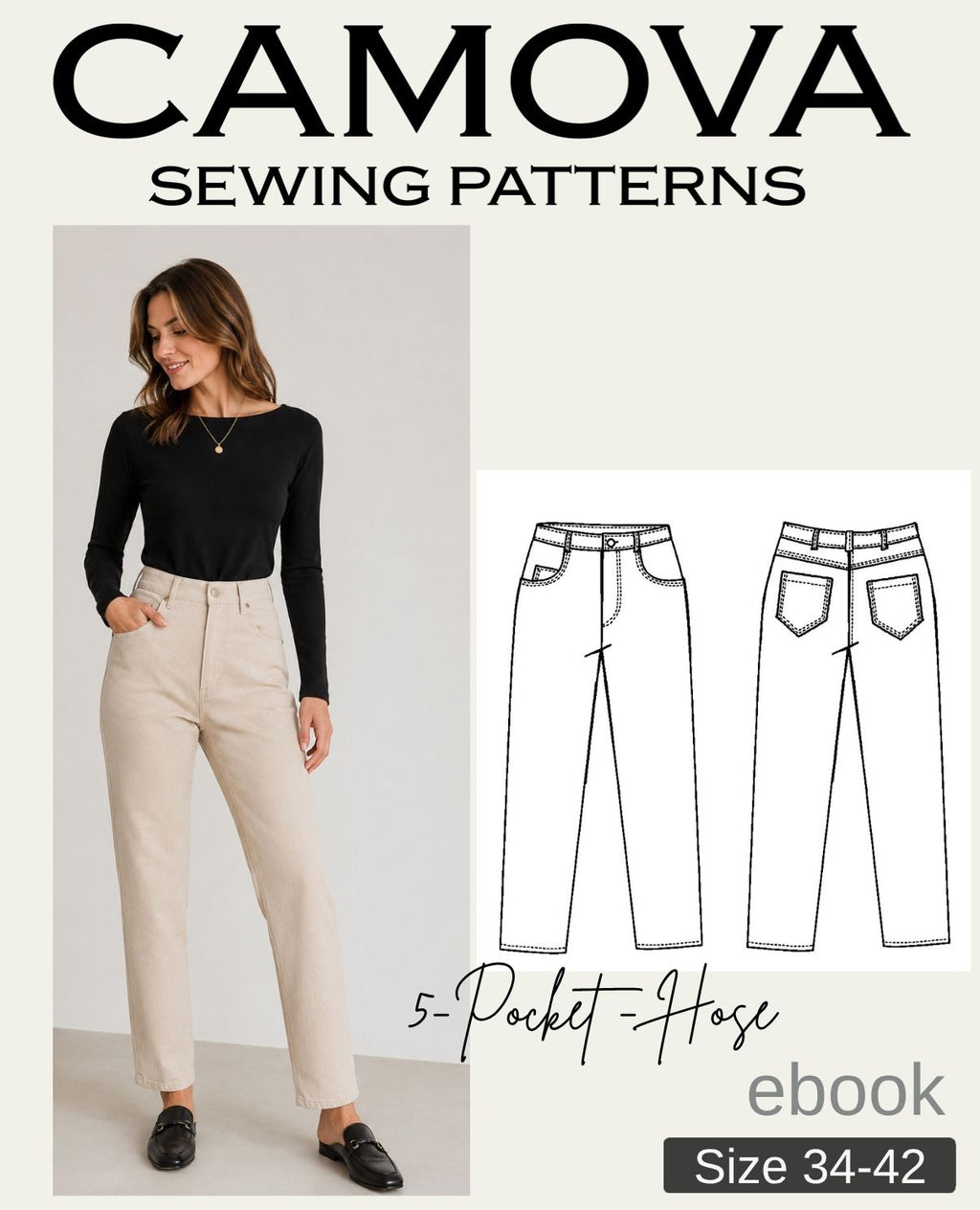 5-Pocket-Hose Schnittmuster (PDF) | Größen 34–42 | Klassische Damenhose mit geradem Bein