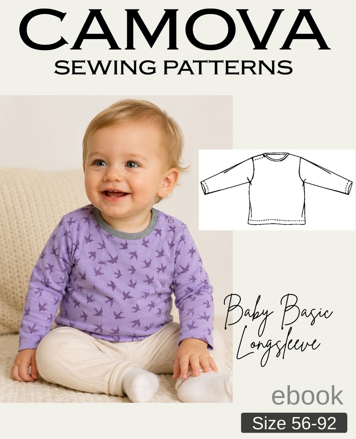 Baby Shirt Pattern | Basic Long Sleeve Shirt for Babies | PDF | Sizes 56–92