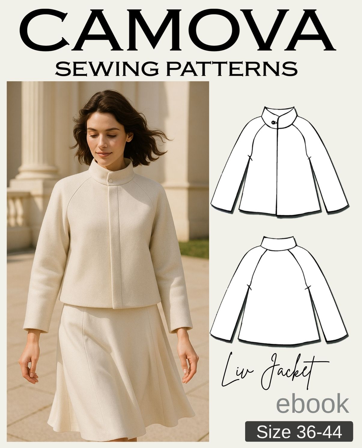 Liv Jacket - PDF Sewing Pattern A4 & A0 | Sewing Jacket | Women's Coat Pattern | Stand-Up Collar | Sizes 36-44 | Beginner-Friendly
