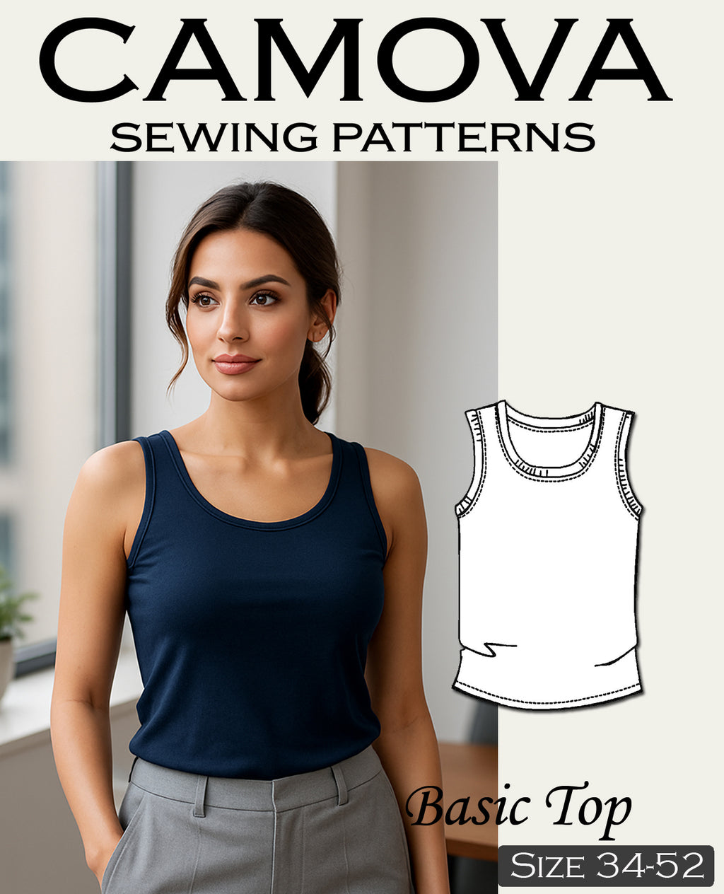PDF Sewing Pattern – Sleeveless Women's Top | Sizes 34-52