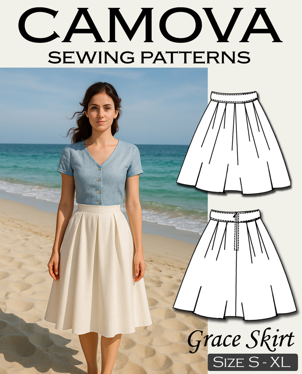Damen Rock Schnittmuster PDF – Faltenrock nähen – Anfängerfreundlich