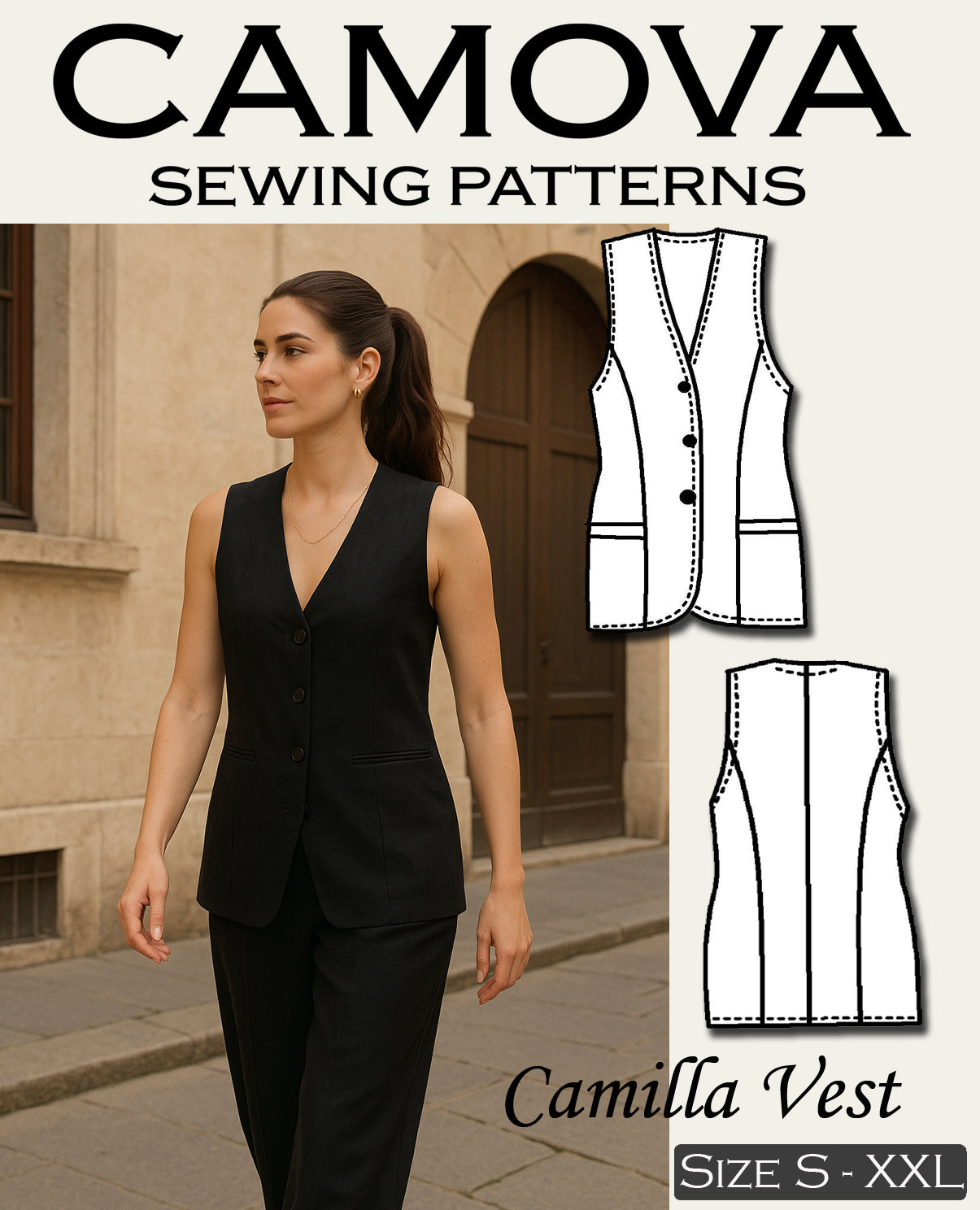 Camille – PDF Schnittmuster Damenweste (Größen S–XXL)