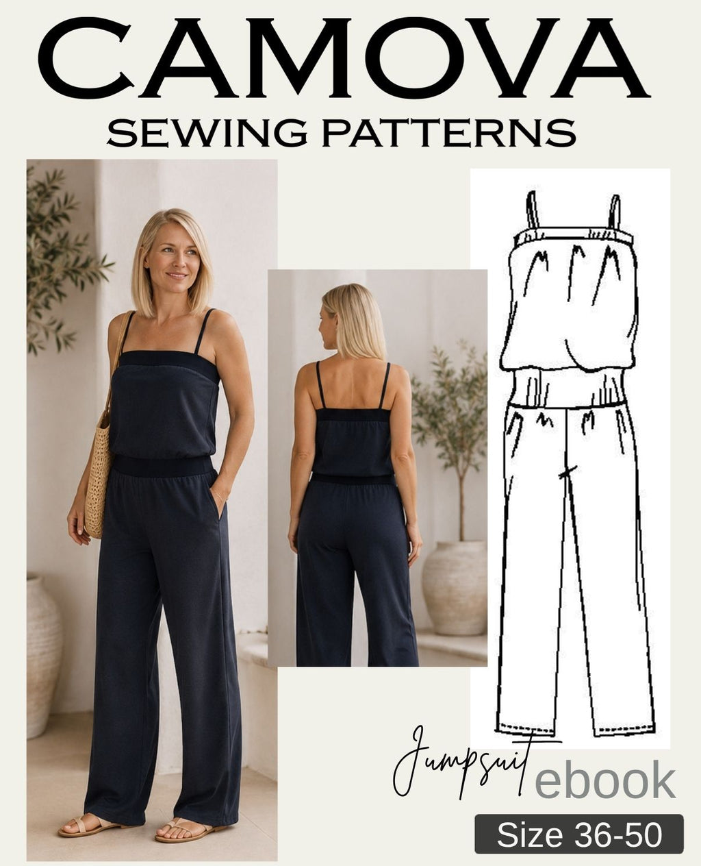 Jumpsuit Schnittmuster Damen | PDF Schnittmuster Gr. 36–50 | Jersey Overall nähen