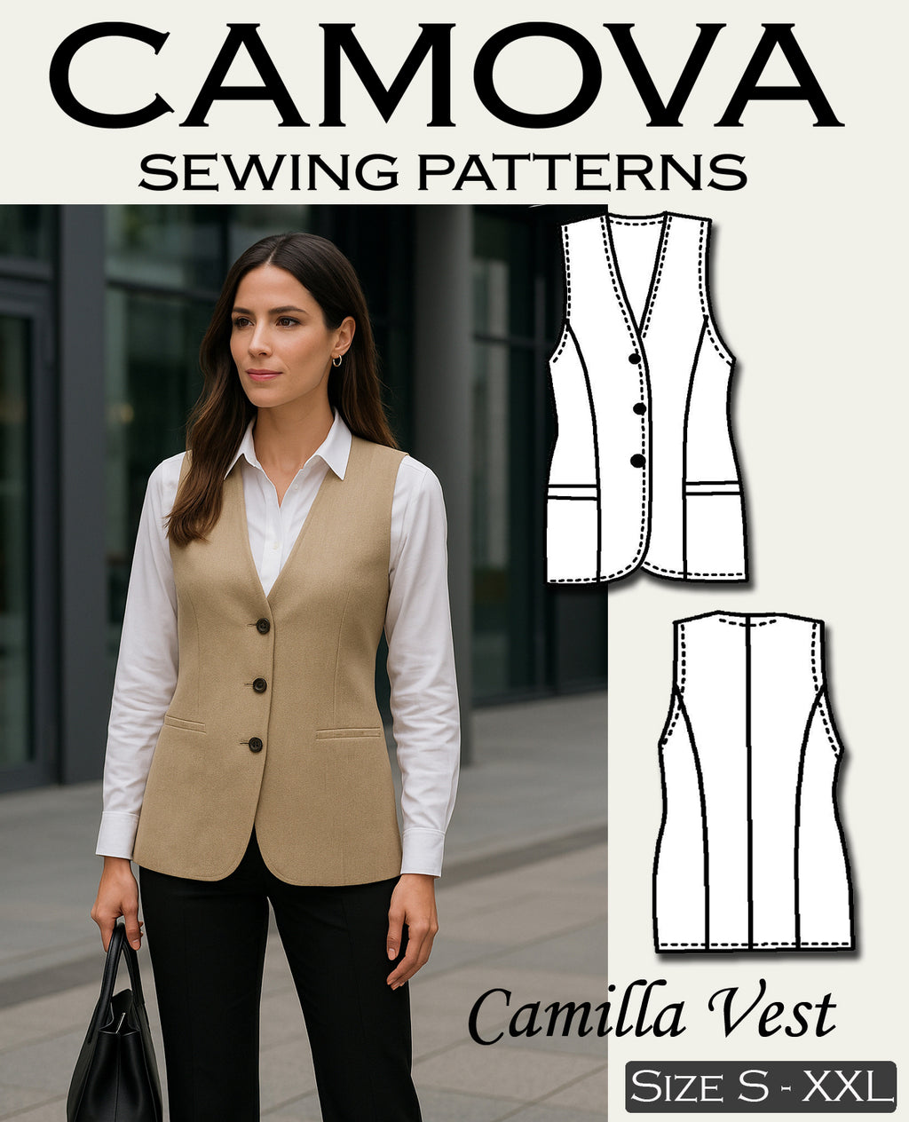 Camille – PDF Schnittmuster Damenweste (Größen S–XXL)