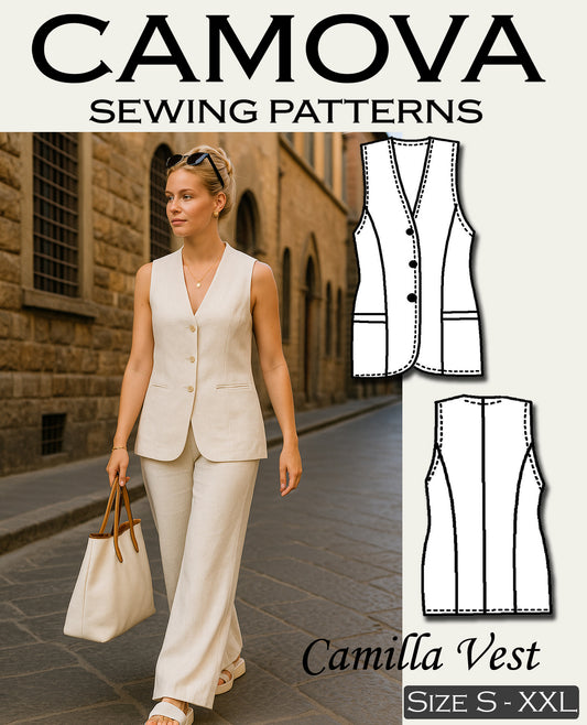 Camille – PDF Schnittmuster Damenweste (Größen S–XXL)