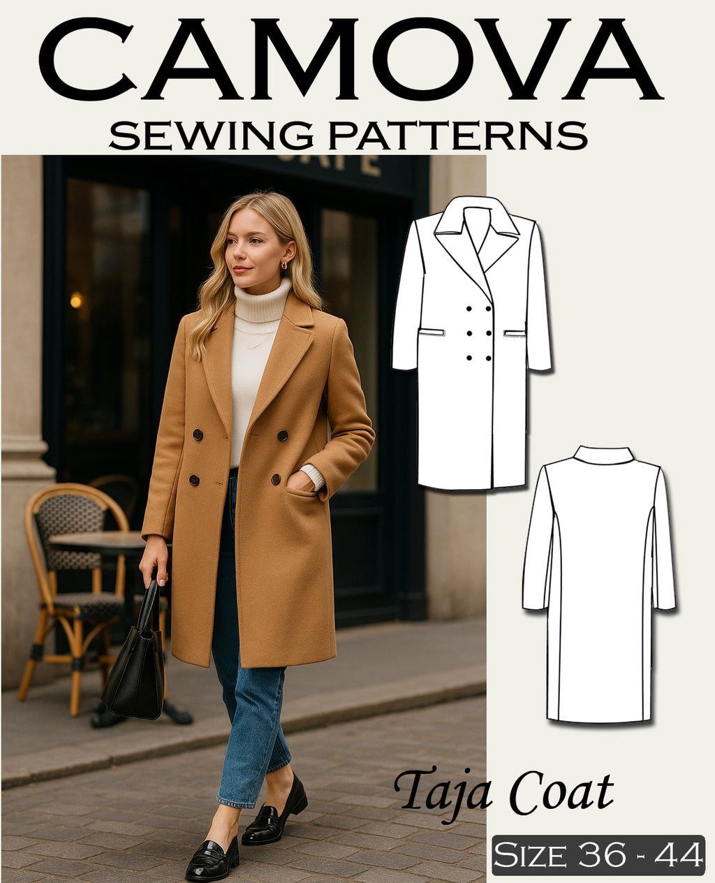 Schnittmuster Mantel „Taja“ – PDF A4 & A0 | Damenmantel nähen mit Anleitung (Größe 36–44)