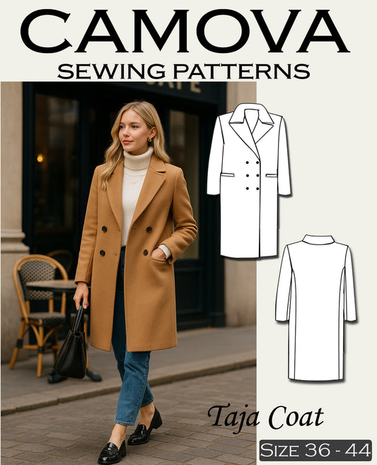 Schnittmuster Mantel „Taja“ – PDF A4 & A0 | Damenmantel nähen mit Anleitung (Größe 36–44)
