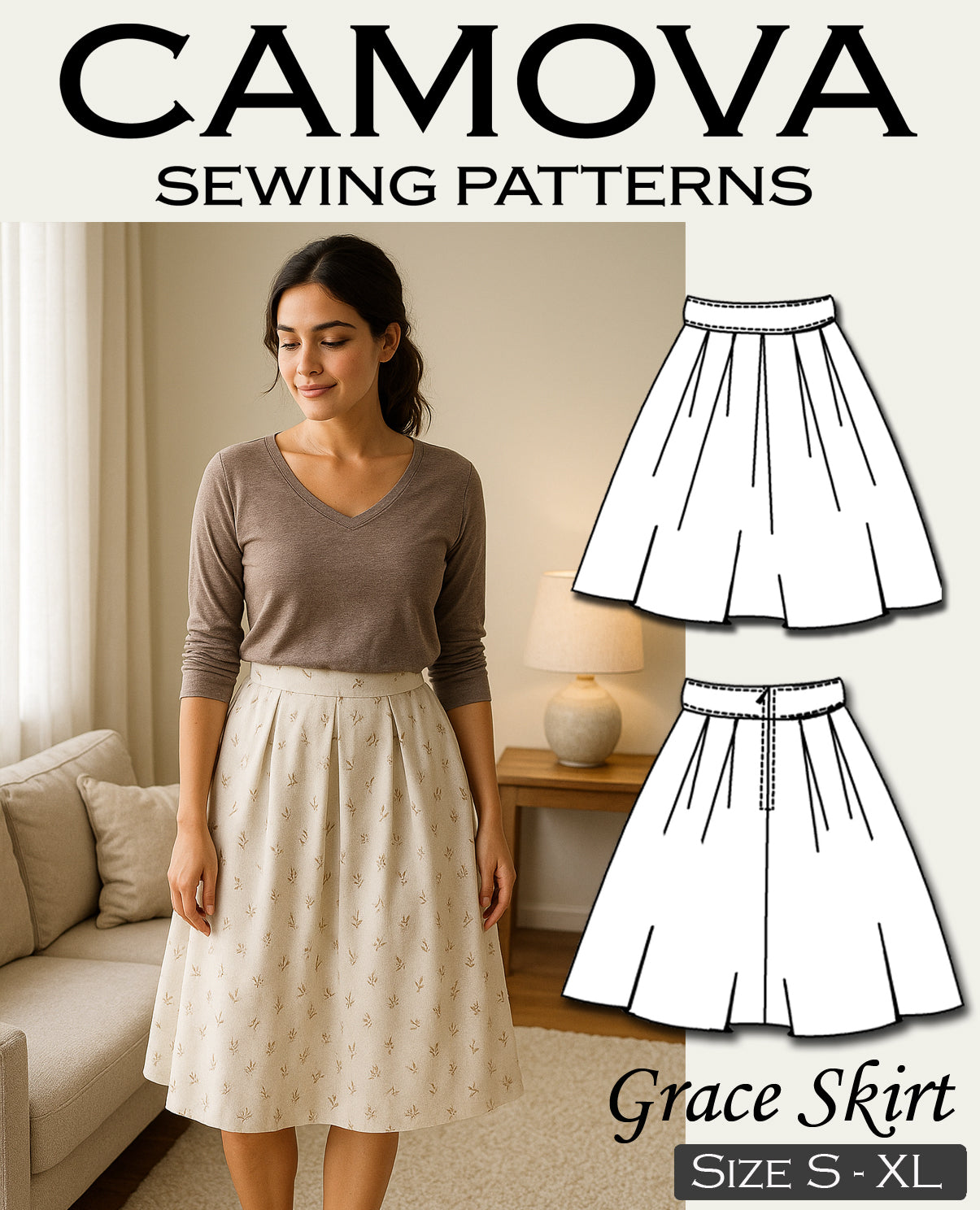 Damen Rock Schnittmuster PDF – Faltenrock nähen – Anfängerfreundlich