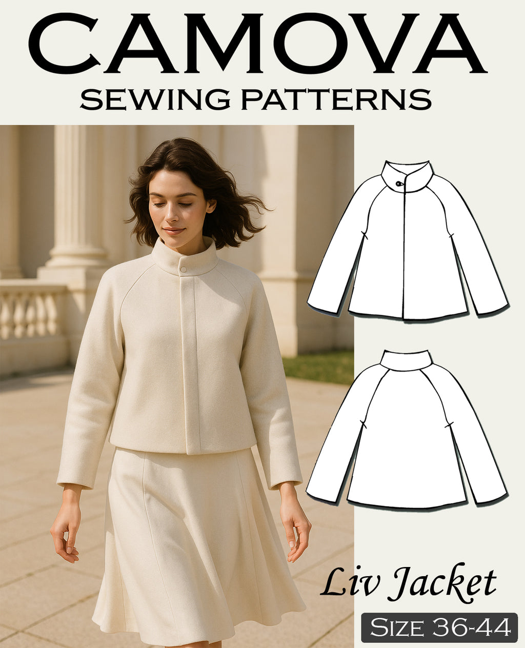 Liv Jacket – Schnittmuster PDF A4 & A0 | Jacke nähen | Damen Mantel Schnitt | Stehkragen | Größen 36-44 | Anfängerfreundlich