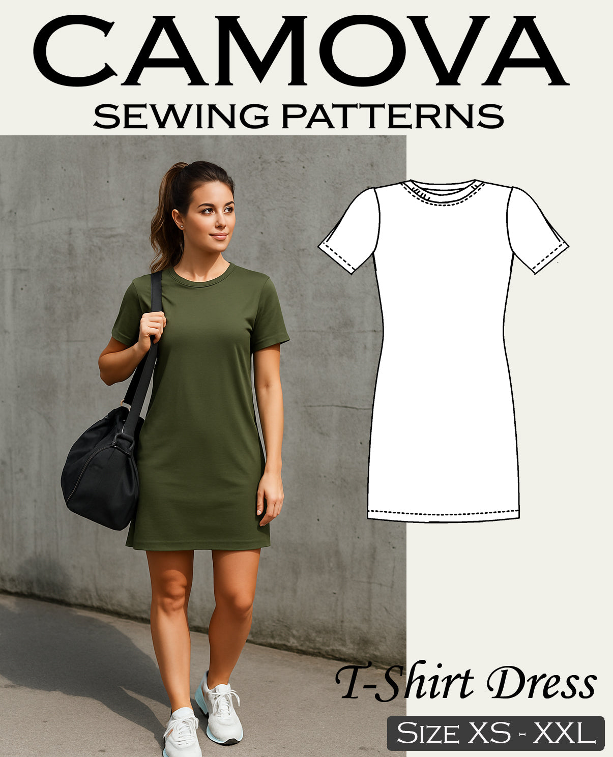 PDF Sewing Pattern T-Shirt Dress for Women | Easy Summer Dress | Sizes S–XXL | A4 & A0 File | Beginner-Friendly