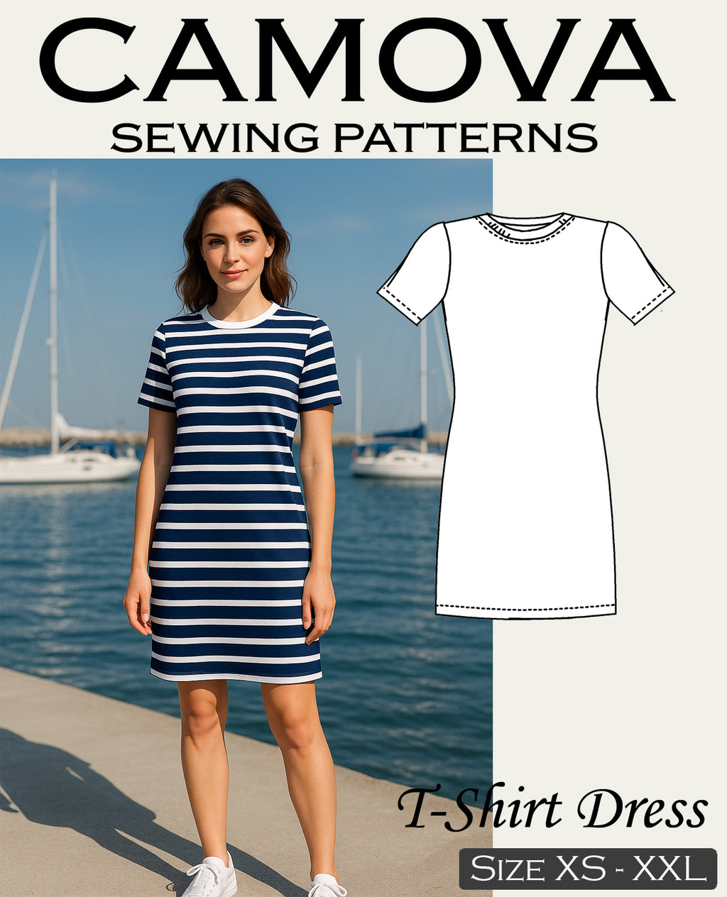 PDF Sewing Pattern T-Shirt Dress for Women | Easy Summer Dress | Sizes S–XXL | A4 & A0 File | Beginner-Friendly