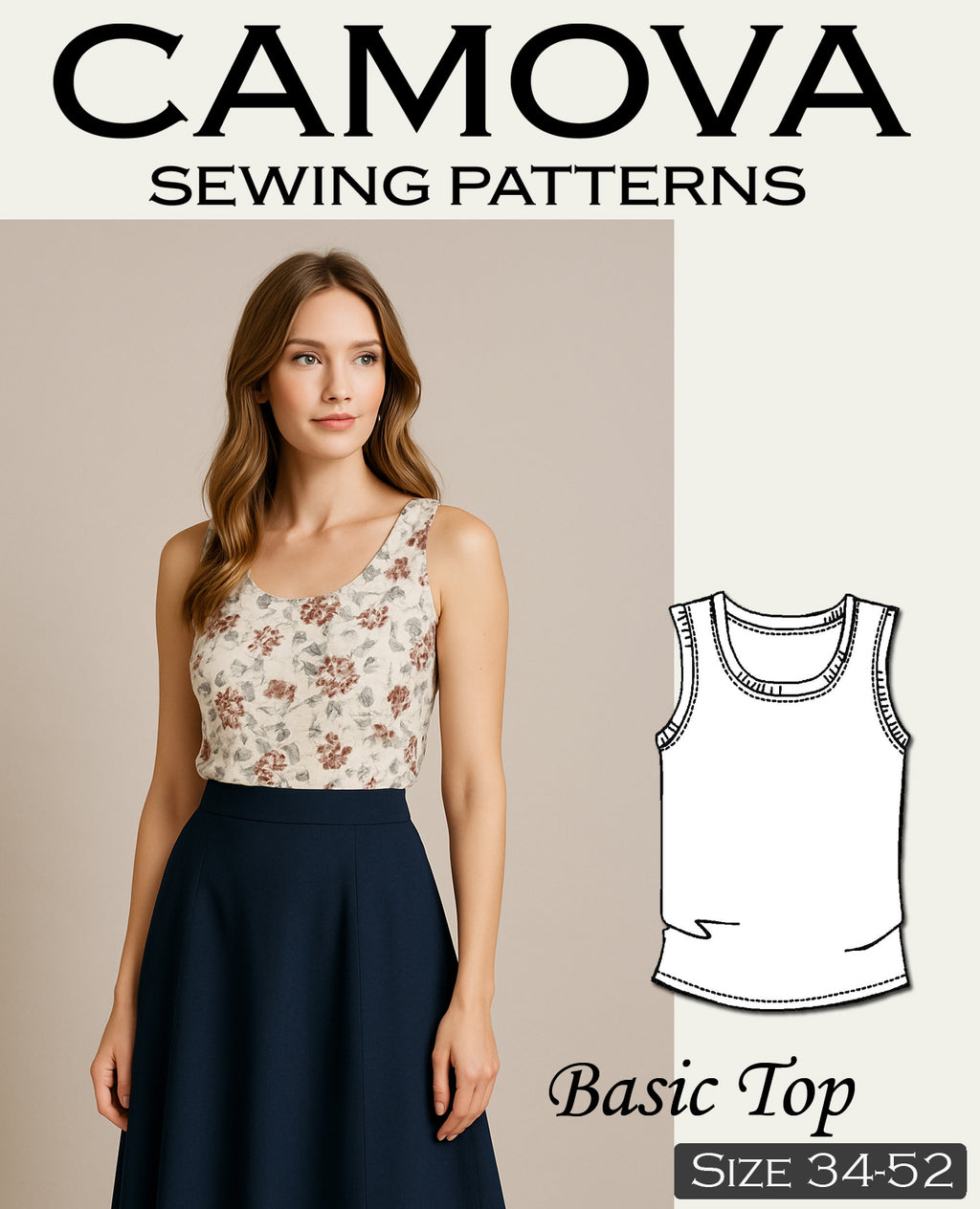 PDF Sewing Pattern – Sleeveless Women's Top | Sizes 34-52