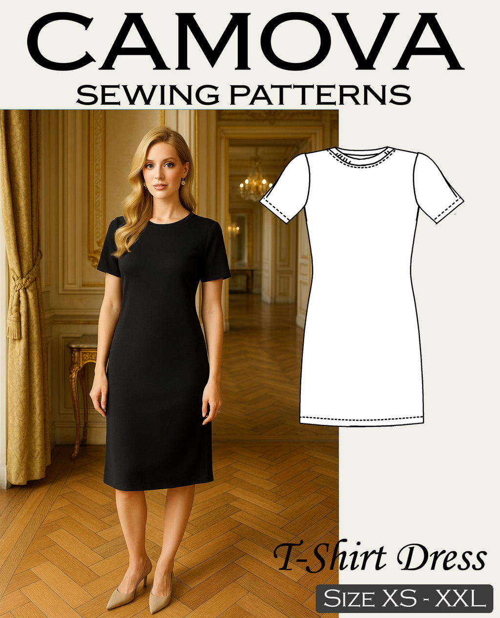 PDF Sewing Pattern T-Shirt Dress for Women | Easy Summer Dress | Sizes S–XXL | A4 & A0 File | Beginner-Friendly