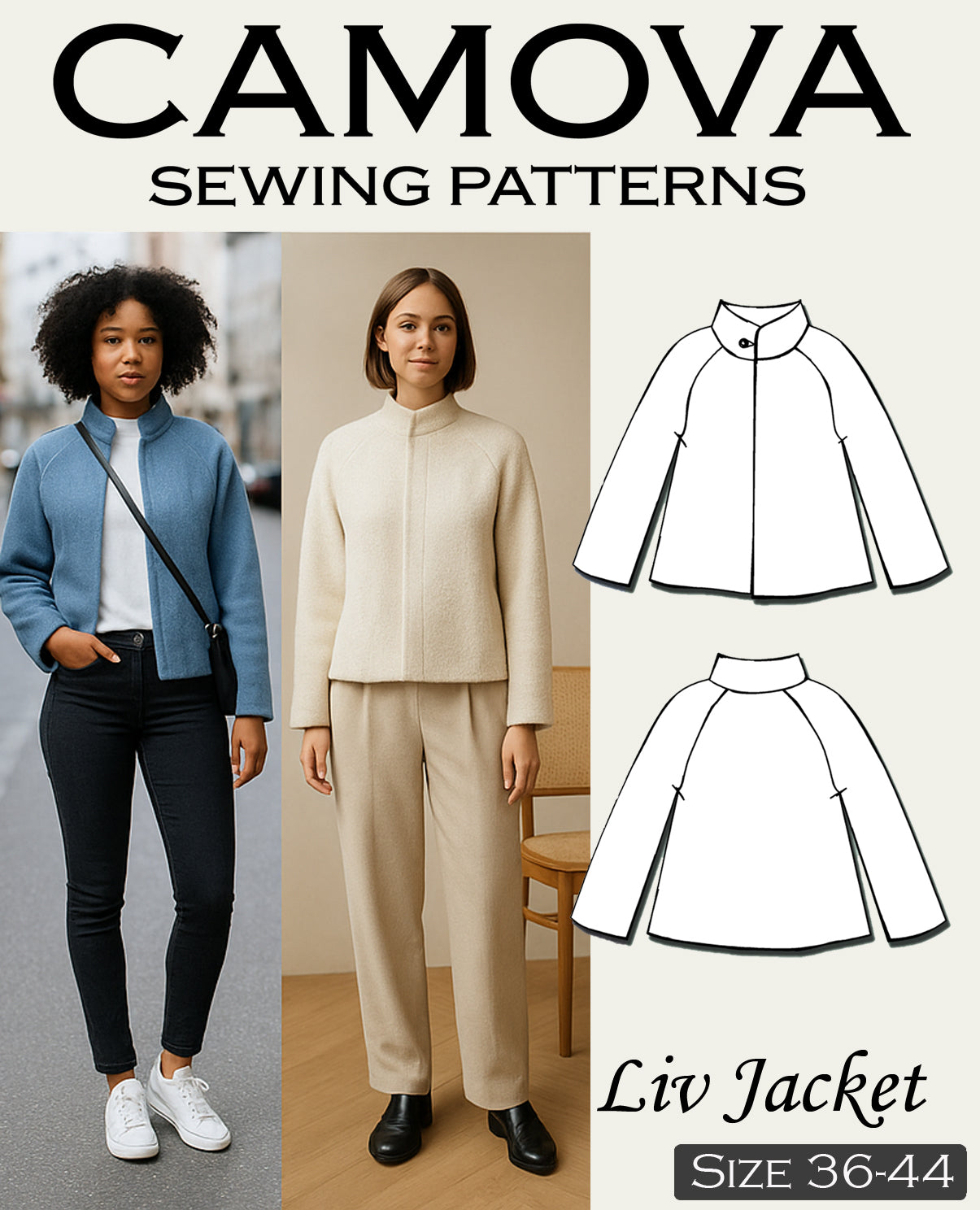 Liv Jacket – Schnittmuster PDF A4 & A0 | Jacke nähen | Damen Mantel Schnitt | Stehkragen | Größen 36-44 | Anfängerfreundlich