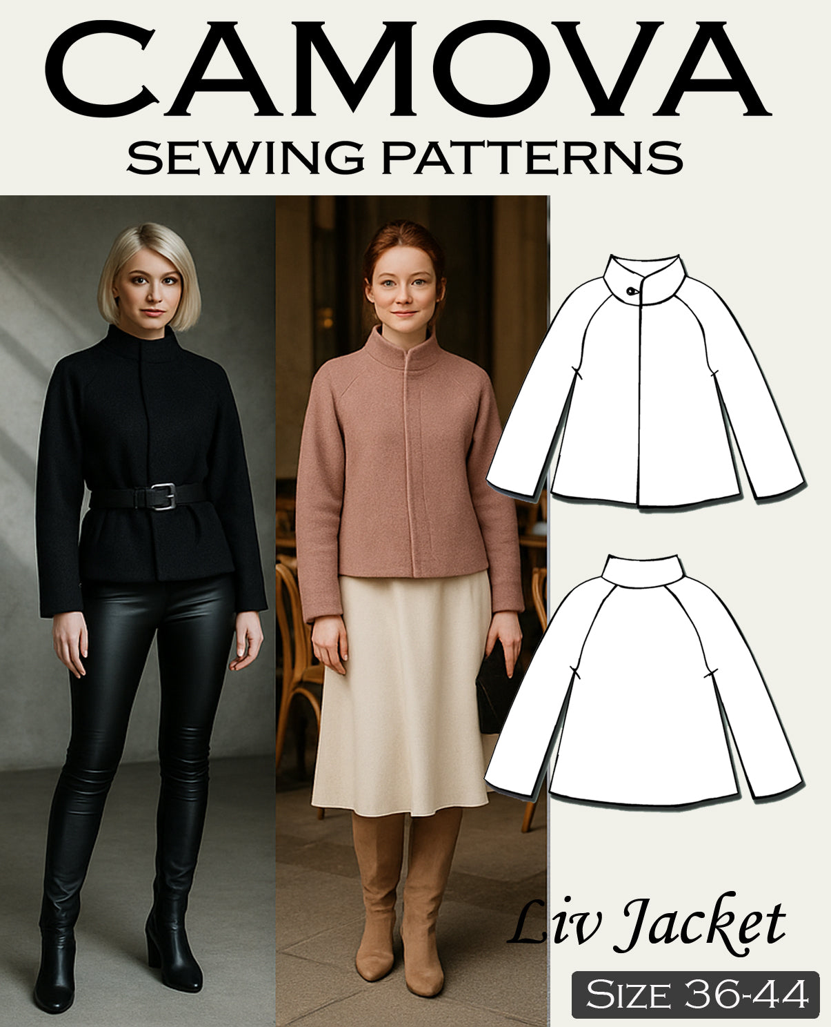 Liv Jacket – Schnittmuster PDF A4 & A0 | Jacke nähen | Damen Mantel Schnitt | Stehkragen | Größen 36-44 | Anfängerfreundlich