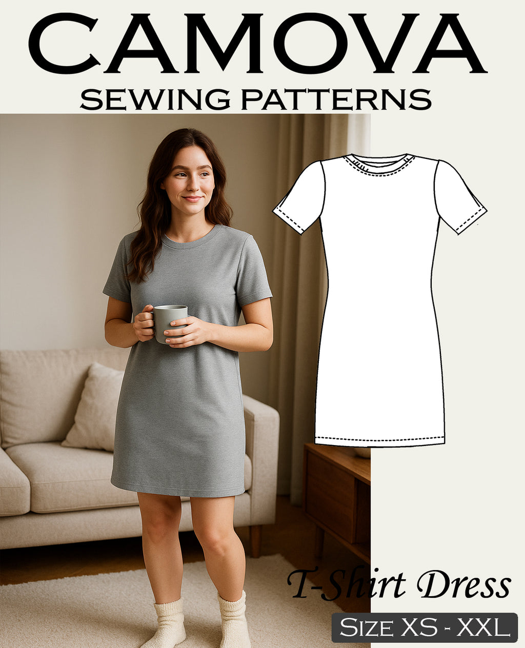 PDF Sewing Pattern T-Shirt Dress for Women | Easy Summer Dress | Sizes S–XXL | A4 & A0 File | Beginner-Friendly