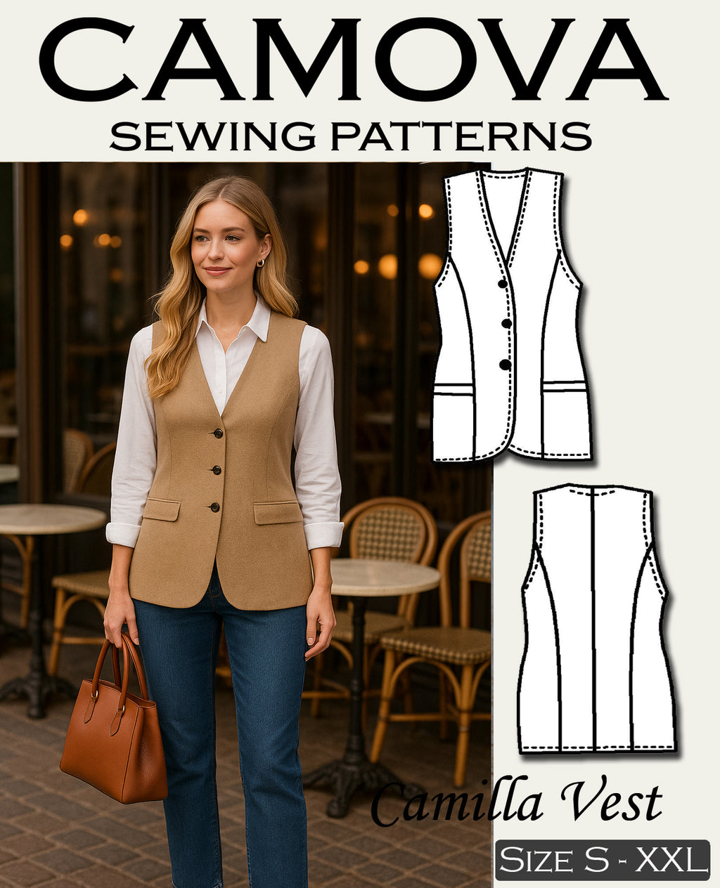 Camille – PDF Schnittmuster Damenweste (Größen S–XXL)