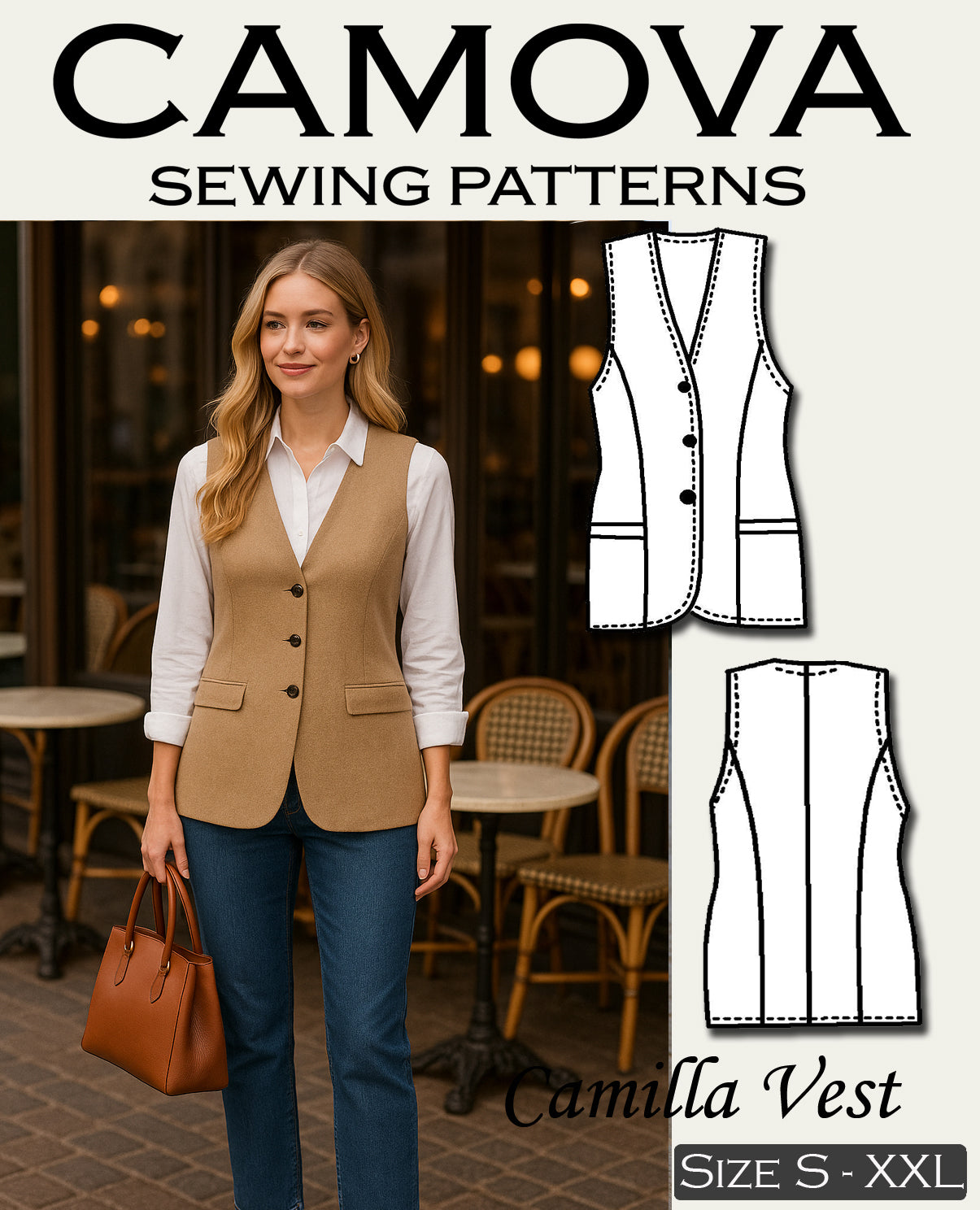 Camille – PDF Schnittmuster Damenweste (Größen S–XXL)