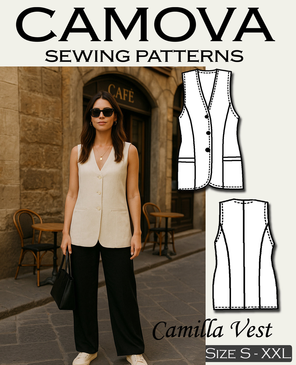 Camille – PDF Schnittmuster Damenweste (Größen S–XXL)