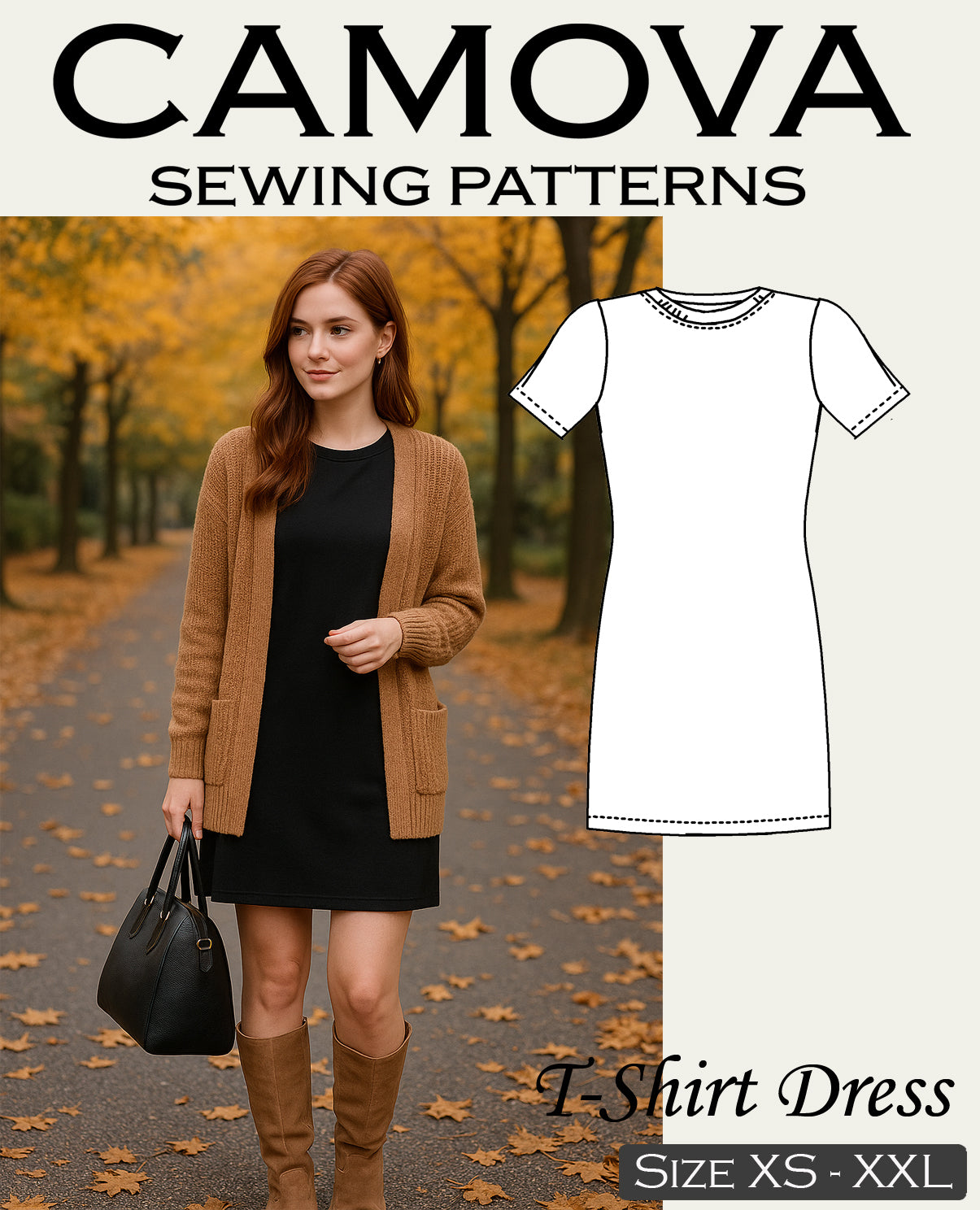 PDF Sewing Pattern T-Shirt Dress for Women | Easy Summer Dress | Sizes S–XXL | A4 & A0 File | Beginner-Friendly