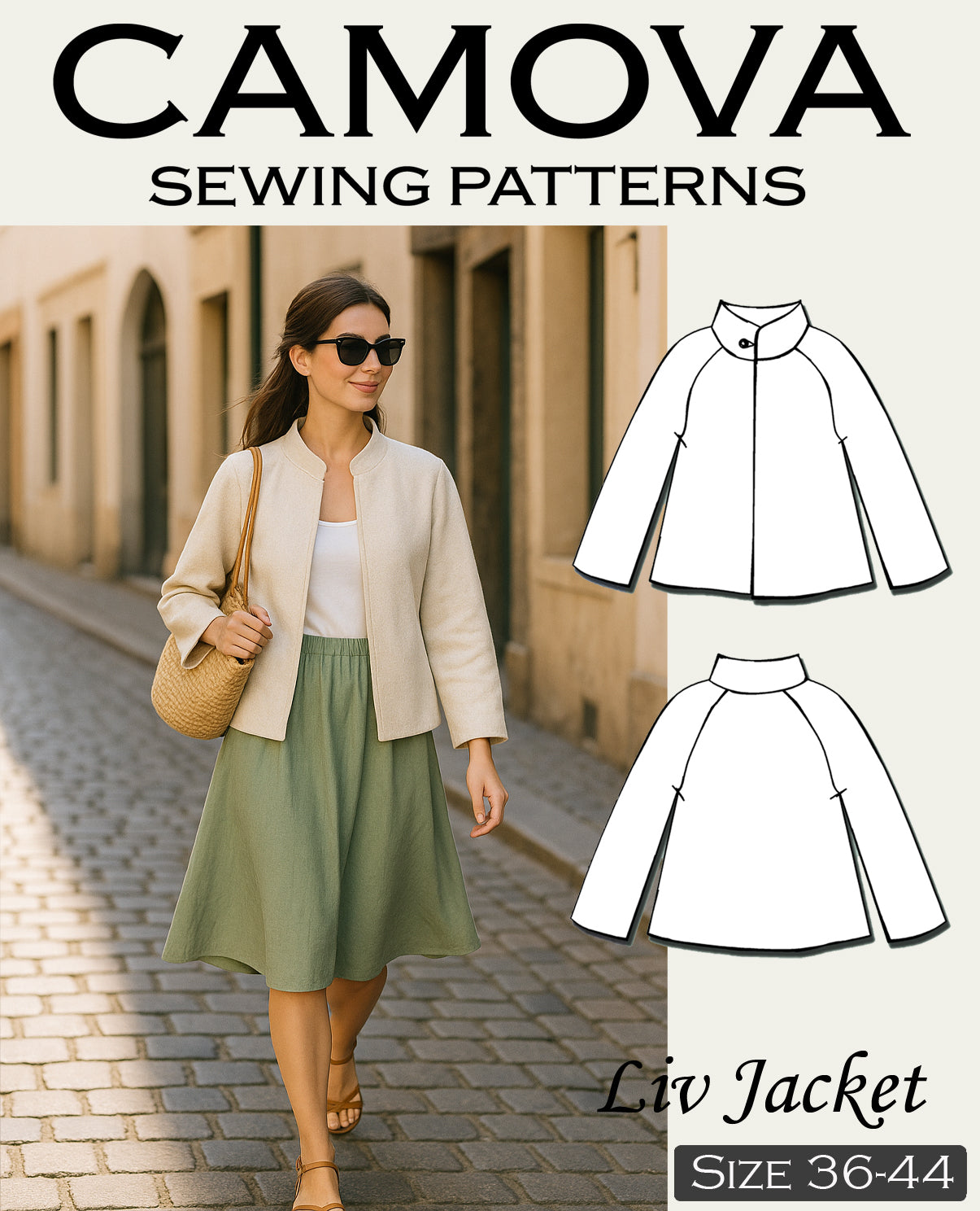 Liv Jacket – Schnittmuster PDF A4 & A0 | Jacke nähen | Damen Mantel Schnitt | Stehkragen | Größen 36-44 | Anfängerfreundlich